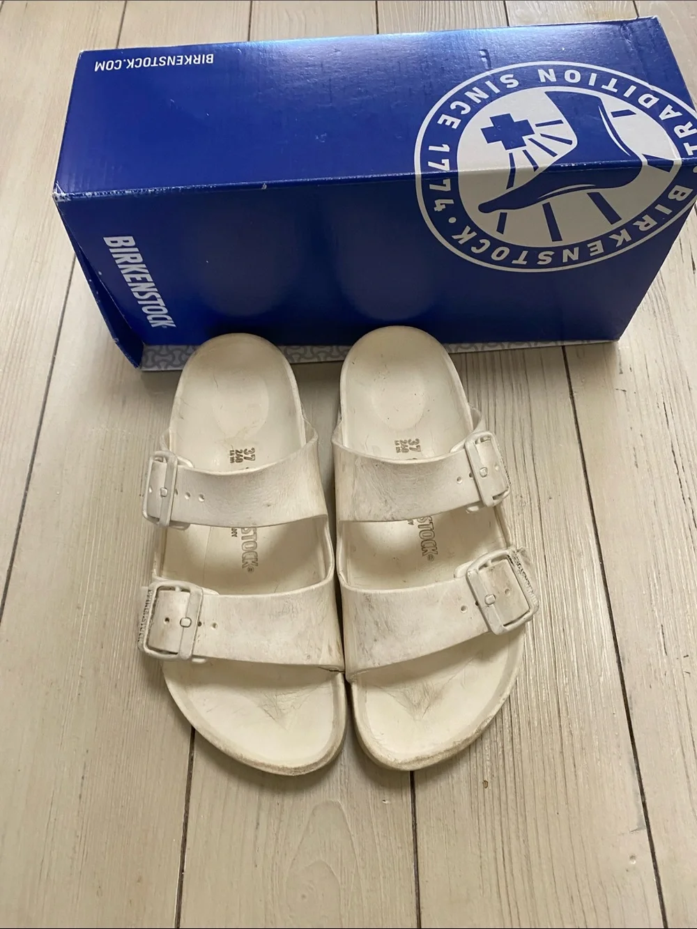 Birkenstock Kids White Two-Strap Arizona Sandals